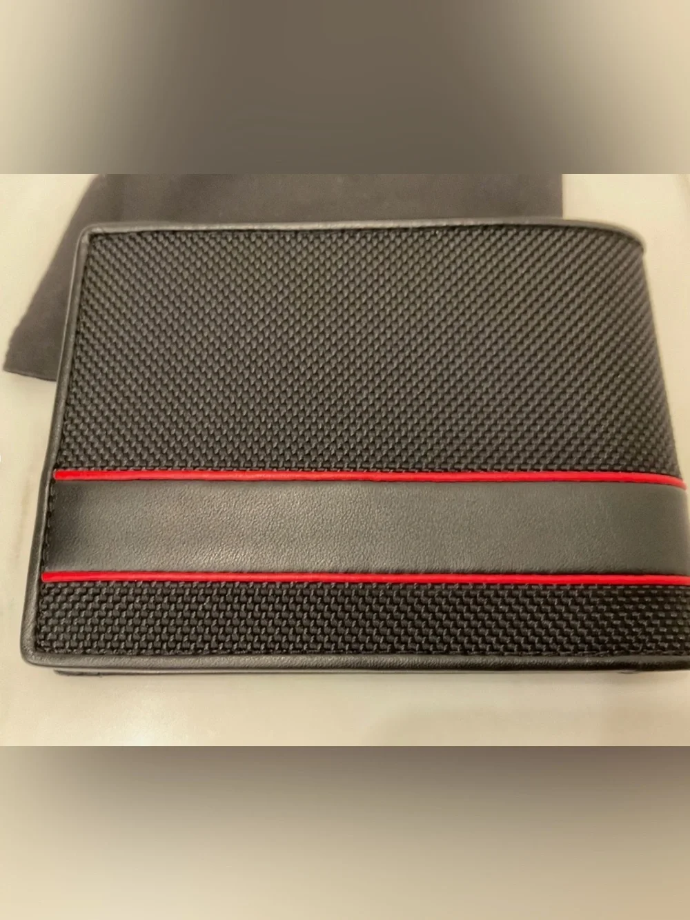 Tumi ALPHA Ballistic Nylon & Leather Global Double Billfold Wallet - BLACK & RED